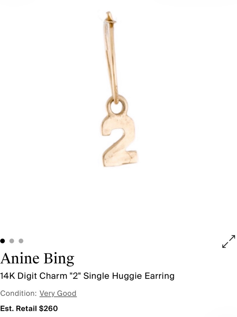 14K Charm ONLY Anine Bing 14K Gold Number '2' Digit Hoop- Women’s Jewelry